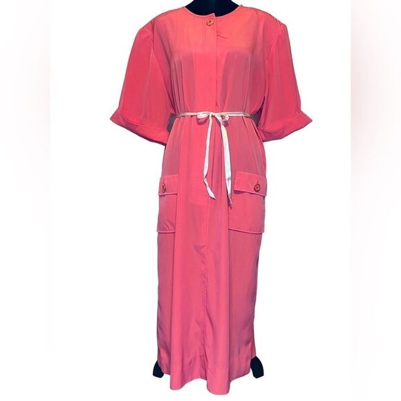 VTG Henry Lee coral pink midi length house dress muumuu robe - Picture 9 of 9